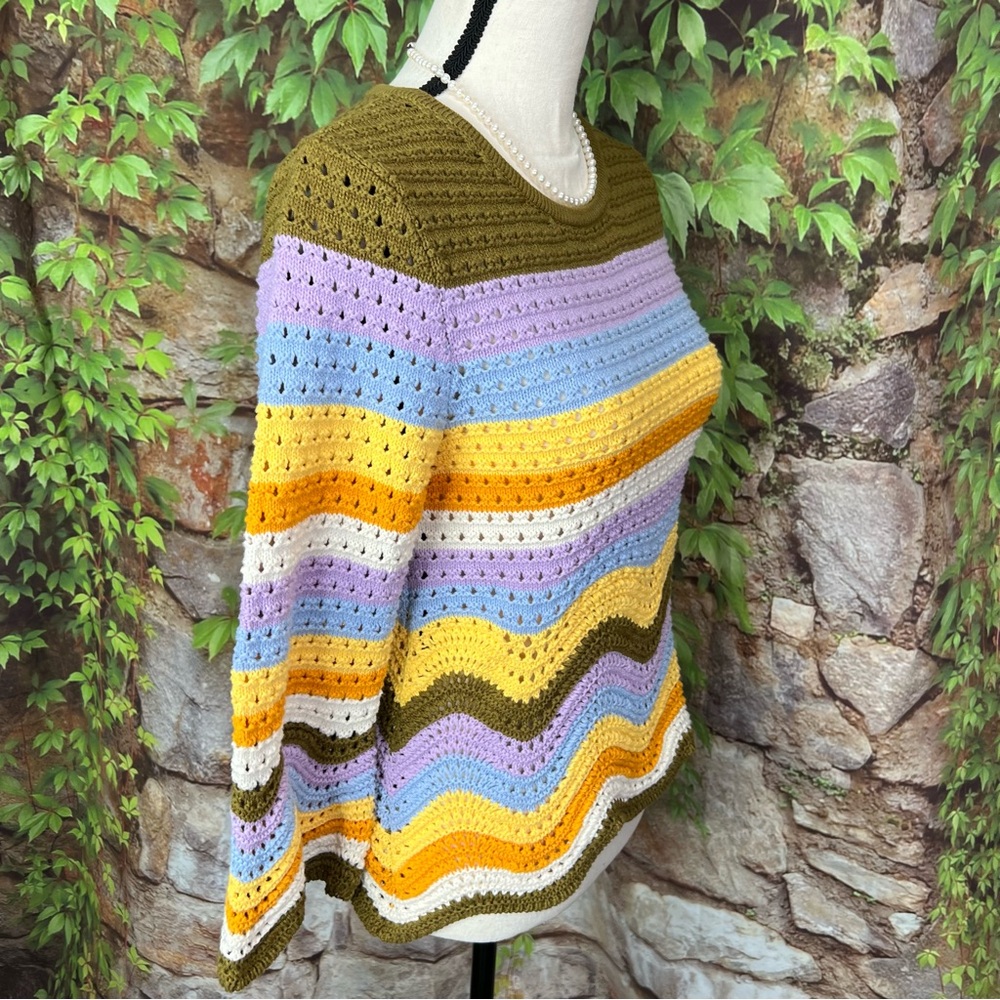 NWOT RACHEL ZOE Rainbow Chevron Stripe Scallop Hem Knit Sweater, S - Picture 8 of 10